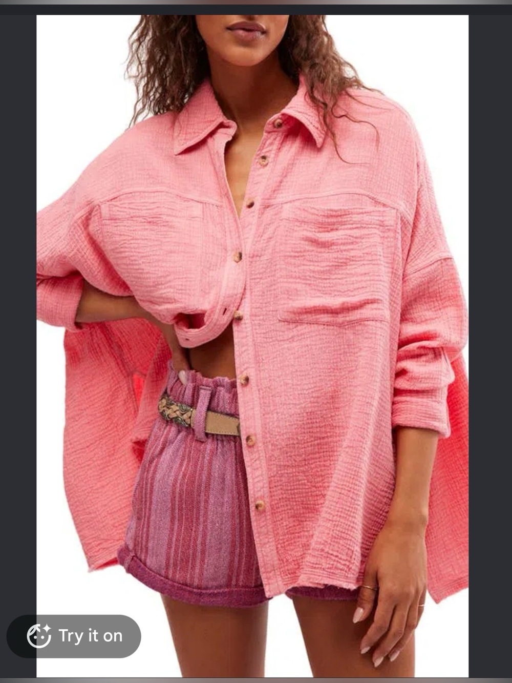 We The Free Cardiff Cotton Gauze Button Up Shirt in Pinky Promise , Small
